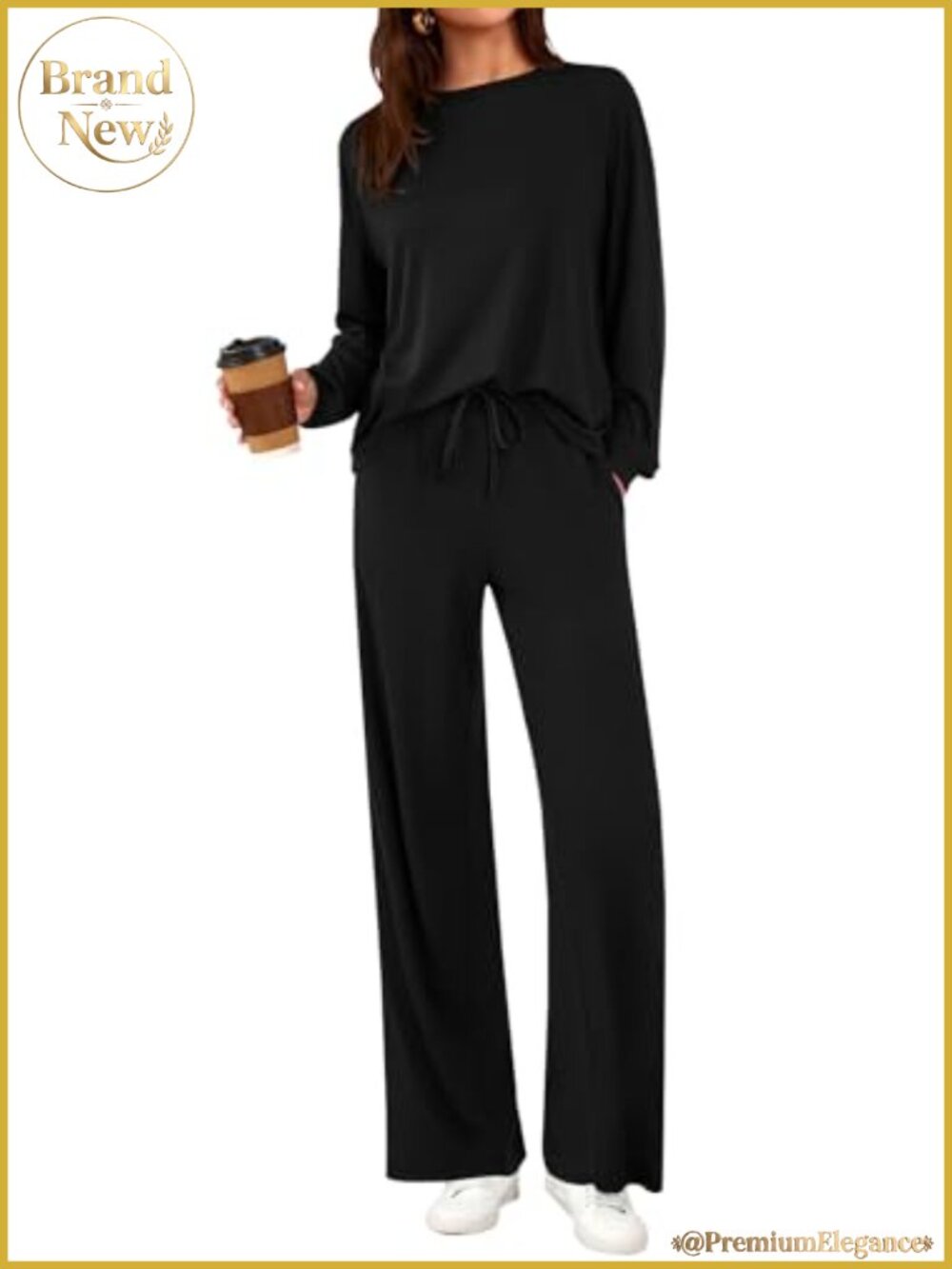 Women's 2 Piece Lounge Set Long Sleeve Crewneck Wide Leg Drawstring Pants
